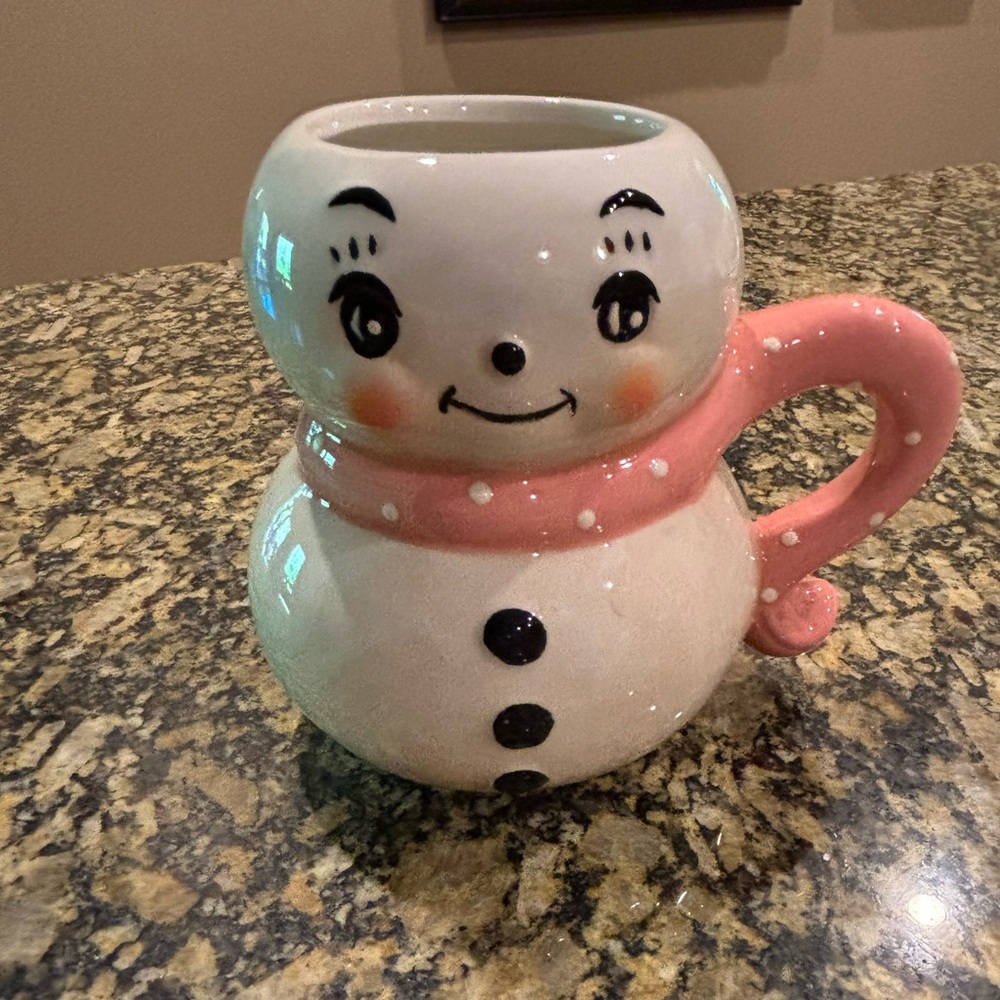 NWT Johanna Parker Snowman Mug with Pink Scarf